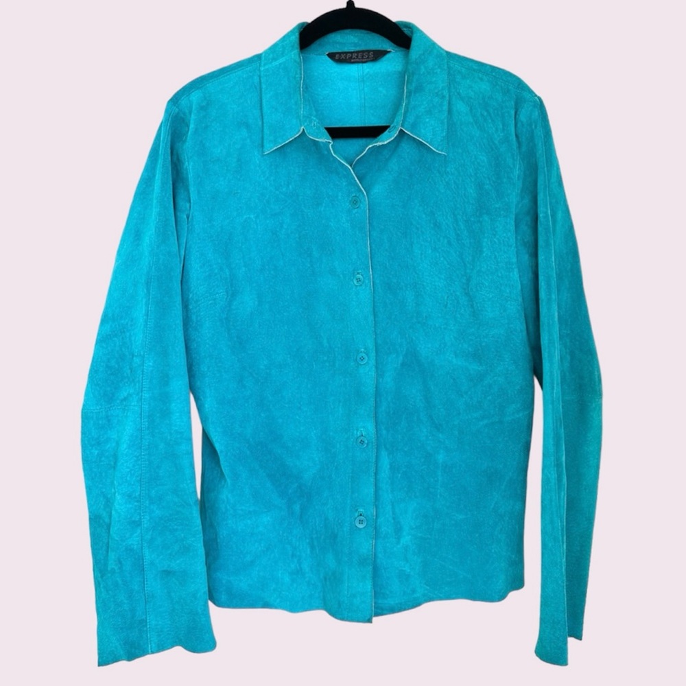 Vintage 90s express suede leather turquoise shacket